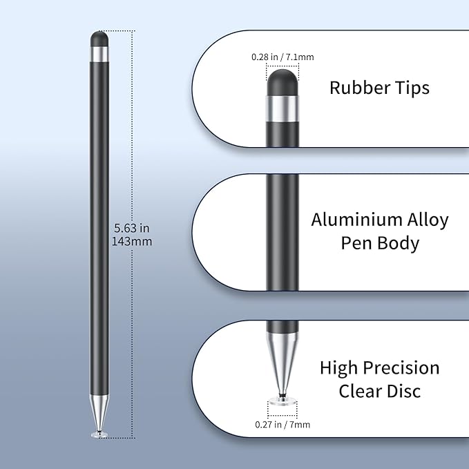 Stylus Pen for Touchscreen, 6 PCS Stylus Pencil 2-in-1 High Precision and Sensitivity, Suitable for iPad/iPhone/Samsung/Android Smartphone and Tablets, Compatible with Capacitive Touch Screen (Black)