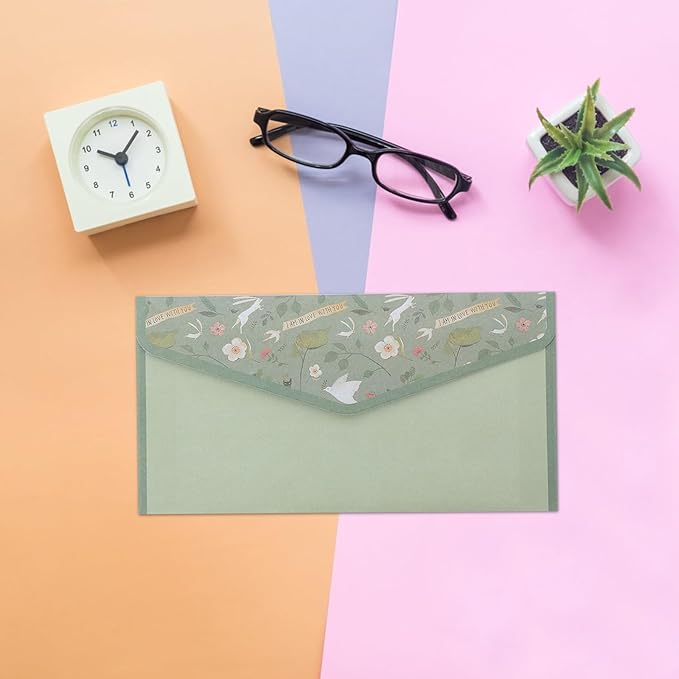 SECFOU 90pcs Lined Writing Paper and Envelope Set with Floral Design, Mint Green Thin Letter Sheets for Letter Writing and Invitations, Japanese Style Stationery for Office and School Use