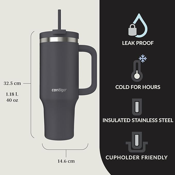 Contigo Streeterville 40oz Tumbler, Stainless Steel Vacuum Insulated, Leak-Proof, Cold for 29 Hours, Darkstone (Pack of 4)