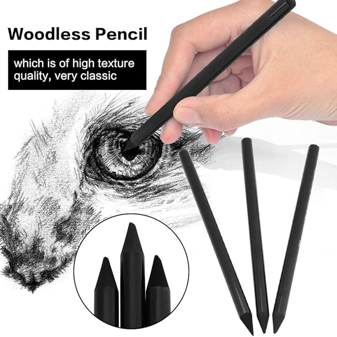 6 Pack Woodless Black Graphite Pencils Set Assorted HB 2B 4B 6B 8B EE Black Soft Sketch Pencils Drawing Set Art Painting Supplies Pencils for Drawing, Sketching Black Pencils for Beginners & Artists
