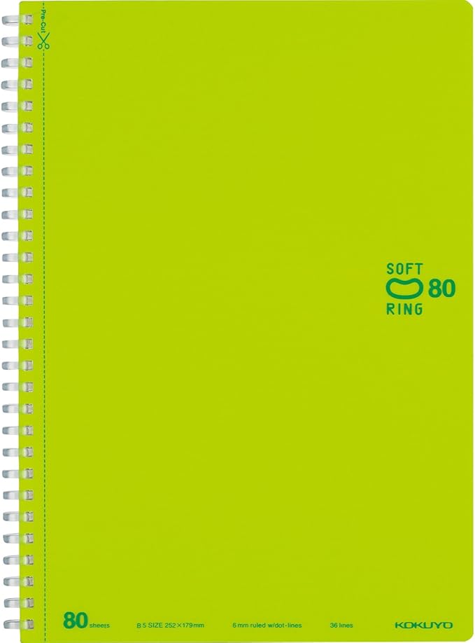 KOKUYO Spiral Lined Notebook, 10'' x 7'' Pastel Journal B5 Soft Ring Notebooks with Dot 6 mm Ruled, 80 Sheets, Light Green 1 Subject Notebook, Note Taking for School. Japan Import (SU-SV308BT-LG)