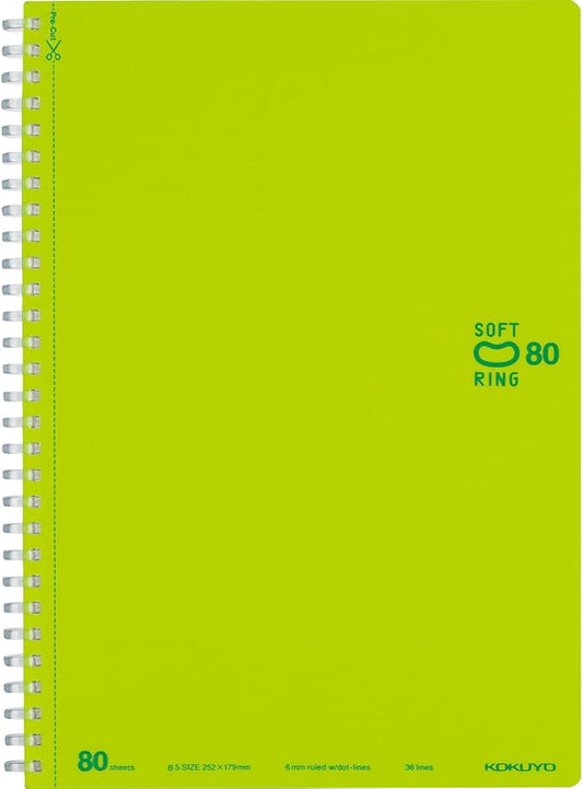 KOKUYO Spiral Lined Notebook, 10'' x 7'' Pastel Journal B5 Soft Ring Notebooks with Dot 6 mm Ruled, 80 Sheets, Light Green 1 Subject Notebook, Note Taking for School. Japan Import (SU-SV308BT-LG)