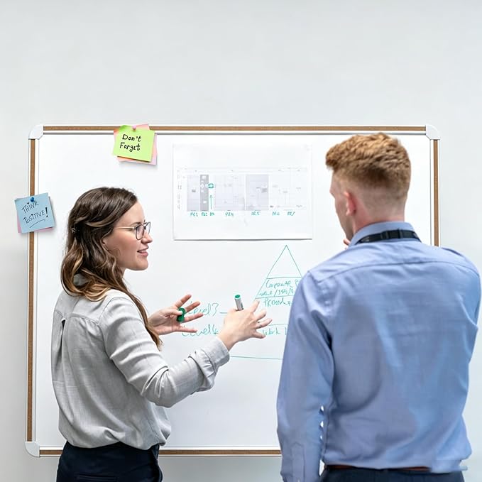 Large Magnetic White Board for Wall,Aluminum & Cork Strip Frame Whiteboard for Office,Presentation Dry Erase Board Wall Mount,Large Whiteboard for School Classroom Huge Whiteboards (48" W x 36" H)