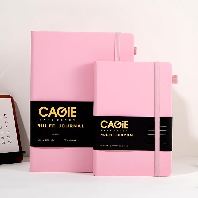 CAGIE Lined Journal Notebook, 320 Pages College Ruled Notebook, 100 Gsm Paper Thick Journal, B5 Hardcover Leather Journals for Writing Women, 7.6x10 In, Pink