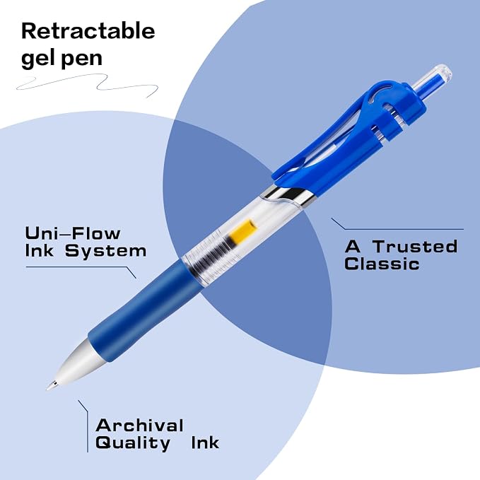 30 Pack Blue Retractable Gel Pens, 0.7mm Fine Point Quick Dry Ink Pens, No Smudge No Bleed Through, Comfort Grip Smooth Writing Pens for School Office Home Supplies