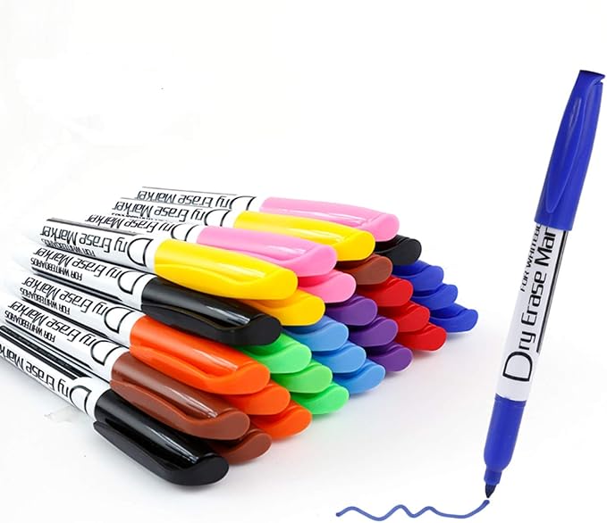 Volcanics Dry Erase Markers Low Odor Fine Whiteboard Markers Thin Box of 125, 10 Colors