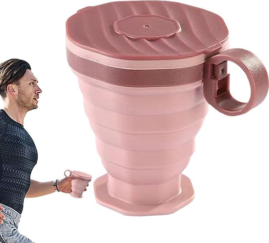 Lightweight Folding Cup, Outdoor Coffee Mug, Reusable Travel Cup with Leak-Proof Lid, Durable Silicone Construction, Compact Portable Accessory with Foldable Design, Outdoor Tool for Camping