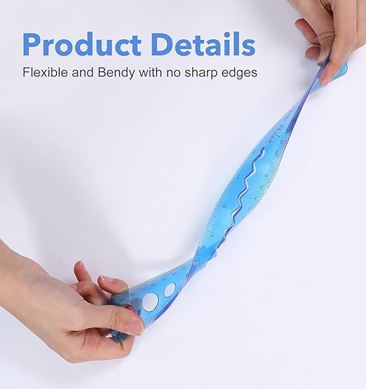 3 Pcs Flexible Ruler 12 Inch, Kids Ruler for School Soft Bendy with Inches and Centimeters, Ideal for Kids & Adults School Home Office Supplies, Red Blue Green