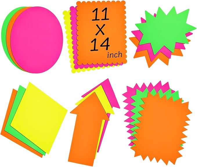 Stockroom Plus Neon Poster Board Shapes - 11 x 14 in, Assorted Neon Colors, 18-Pack - for Poster Board Signs, Trifold Decorations & Science Project Supplies
