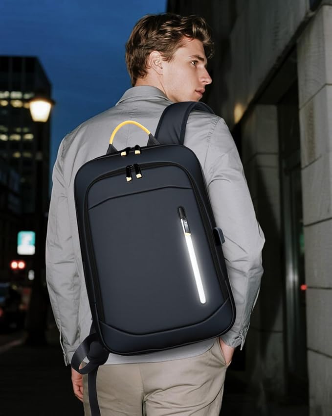 Slim Laptop Backpack for Men, 17.3 Inch Expandable Business Travel Backpack with USB Charging Port, Lightweight Work Computer Bag, Black