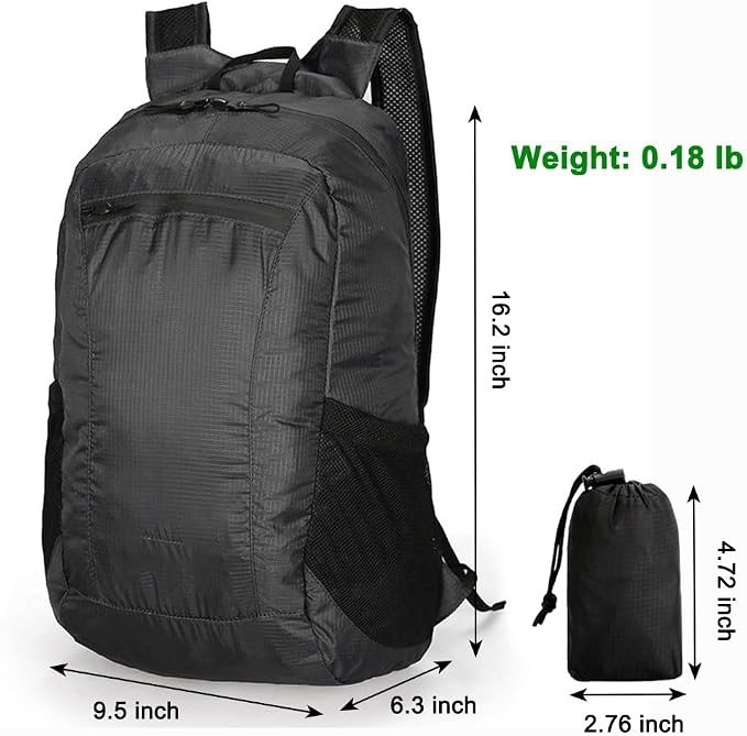 18L Mini Foldable Daypack, Waterproof and Lightweight Backpack | Small Outdoor Camping Day Pack, Travel Packable Bag for Men and Women, Easy to Carry