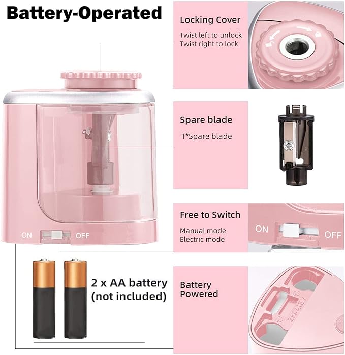 Aogwat Pencil Sharpener Electric Pencil Sharpener for Kids, Blade to Fast Sharpen, Suitable for No.2/School/Classroom/Office/Home (Pink)