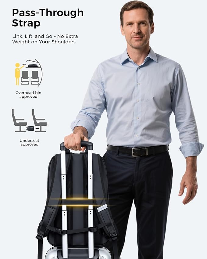 Slim Laptop Backpack for Men, 17.3 Inch Expandable Business Travel Backpack with USB Charging Port, Lightweight Work Computer Bag, Black