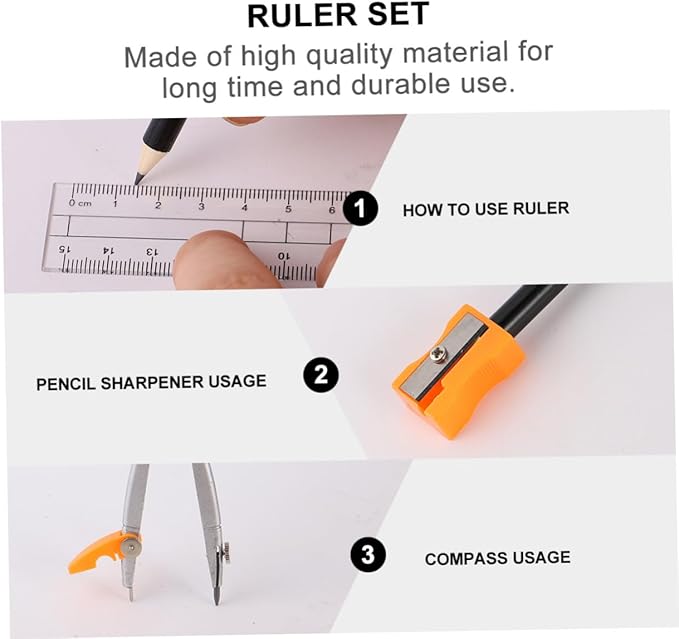 Metal Compass Drawing Tool Set 10pcs Geometry Ruler Kit for Students with Math Drawing Compasses Suitable for School Exams and Drafting Random Color