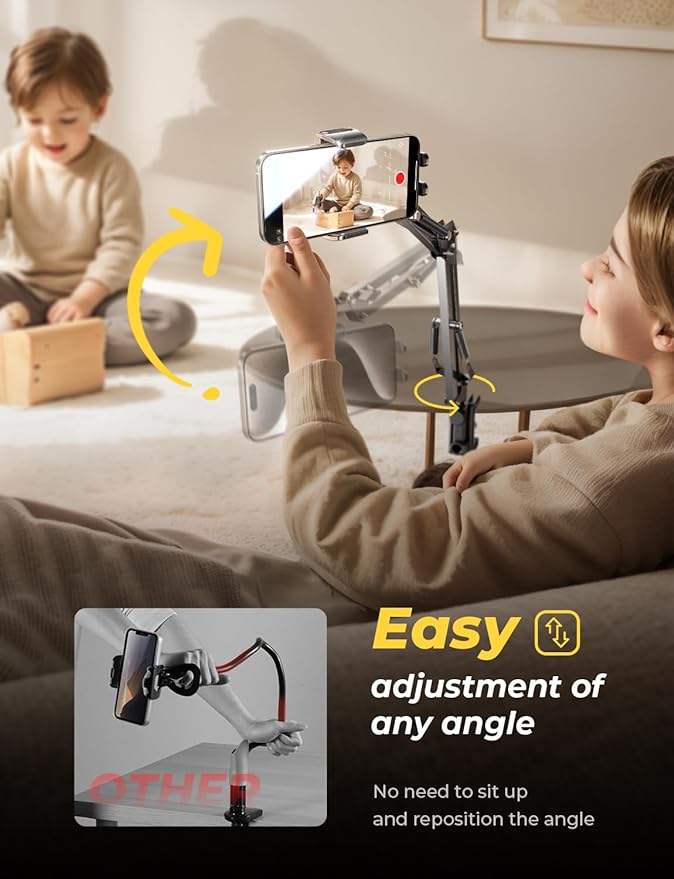 LISEN Gooseneck Phone Holder for Bed Desk [3rd Upgrade] Cell Phone Stand for Desk Bed Gaming Accessories,Gifts for Men Mom Senior Tech Mount for Recording Filming Laying Down Flexible Magic Arm Clamp