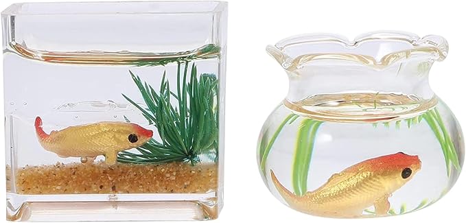 2Pcs 1/12 Scale Accessories Dollhouses Fish Tank，1: 12 Scale Miniature Fish Bowl Miniature Dollhouse Accessories for Garden Scene Decor Desktop Ornaments，Dollhouse Decor，Dollhouse Accessories