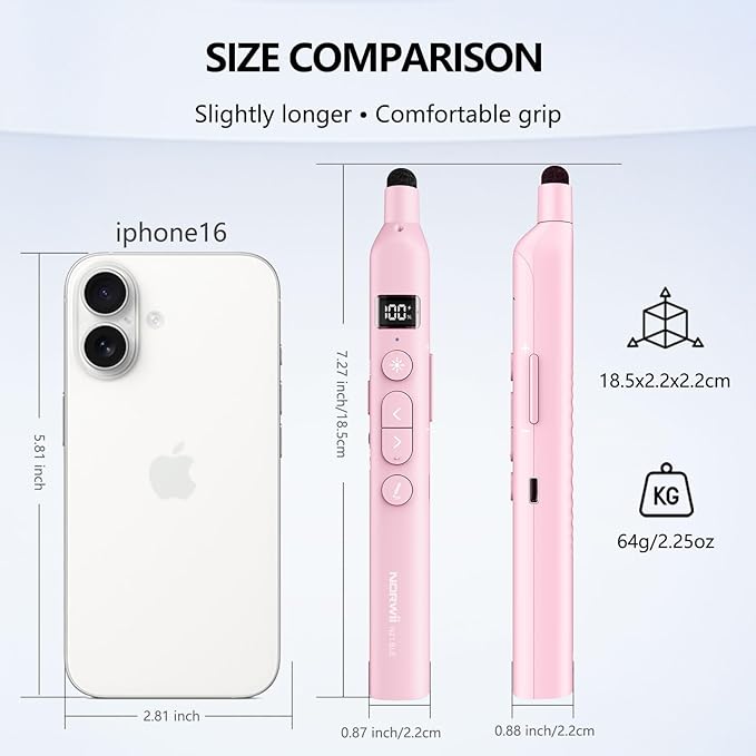 Norwii N21 Bluetooth Presentation Clicker with Telescopic Teaching Pointer, Presentation Remote with Retractable Stick for PowerPiont, Wireless Presenter, Slide Advancer - Pink