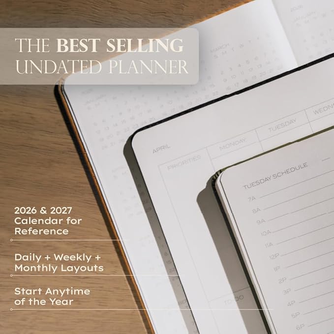 Anecdote Daily Planner w/ 2026-2027 Calendar | Start Anytime 26 Weeks Undated | 1 Page per Day | 8.5" x 5.2" | Hardcover To-Do List Organizer, Plan Your Success, Achieve Productivity Goals (Ink Blue)