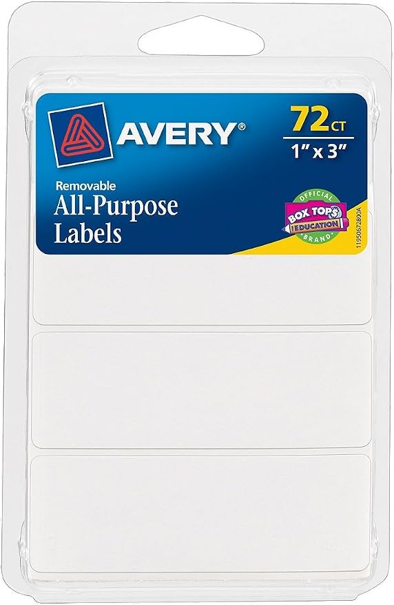 Avery Multi-Use Removable Labels, 1" x 3", White, Non-Printable, 72 Blank Labels Total (6728) (Pack of 2)