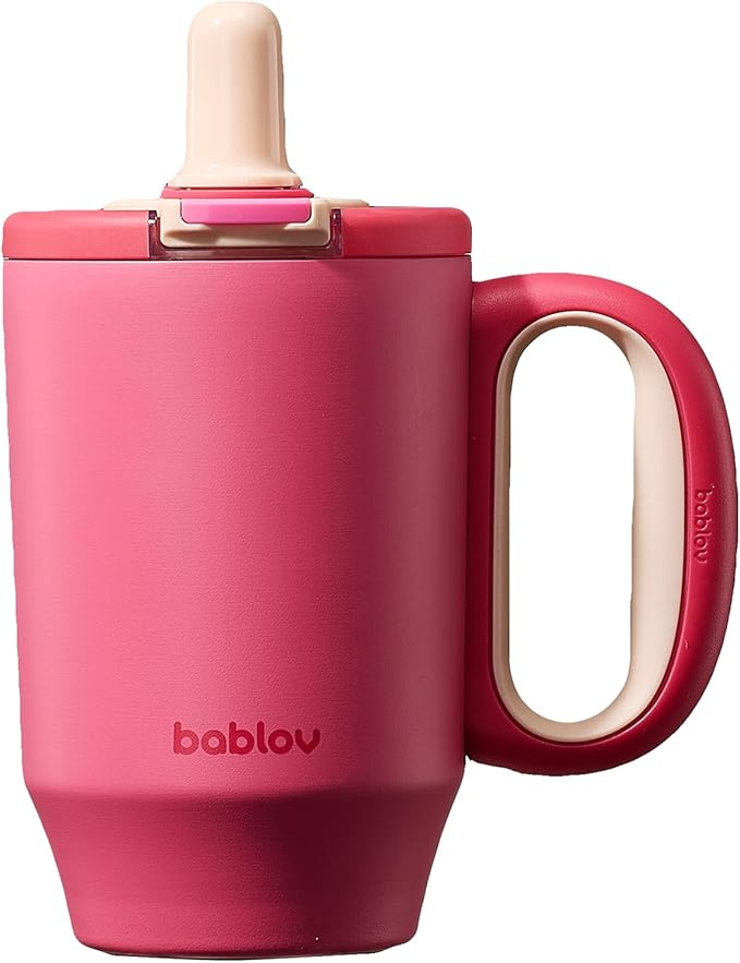 BABLOV 23 oz Ceramic Lined Tumbler with Straw - 316L Stainless Steel Insulated Coffee Tumbler with Lids Handle for Tea,Cold Hot Beverages at Home Office or on the Go Travel Coffee Mugs,Rose Pink