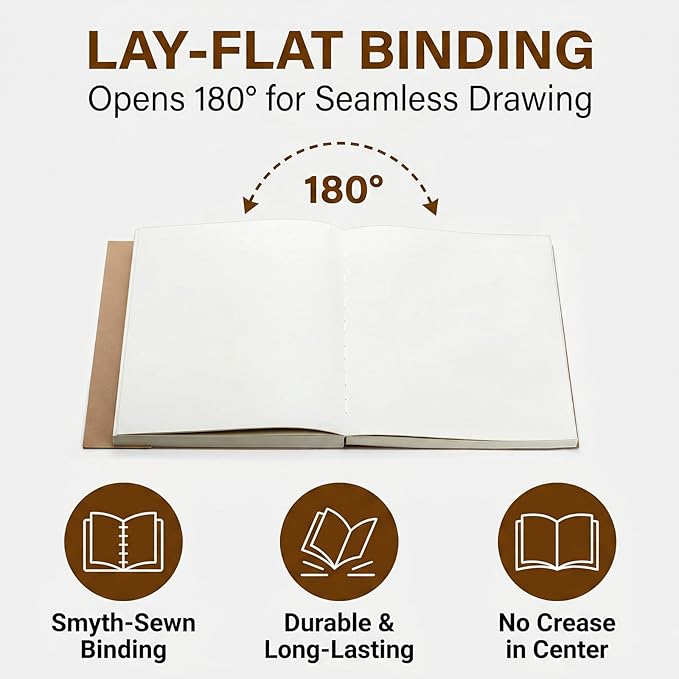 Elsjoy Set of 3 Kraft Sketchbook & Drawing Notebook, A5/A4/B5 Sketch Book Travel Journal Notebook with Thick Paper for Drawing & Sketching, 128 Sheets/256 Pages