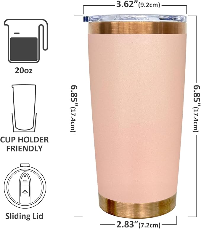 20 oz Tumbler Bulk Stainless Steel Tumblers with Lids and Straws, Double Wall Vacuum Insulated Travel Coffee Mug for Laser Engrave, Powder Coated Cups for Hot and Cold Drinks(Apricot,1 pack)