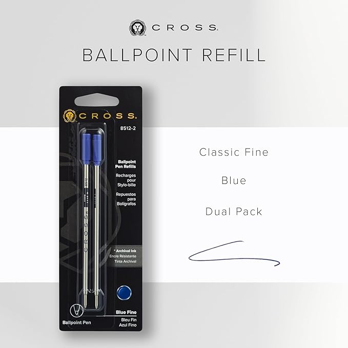 Cross Ballpoint Pen Refill - Refill for Consistent Ink Flow - Quick-Drying - Blue - Fine - 2Pack