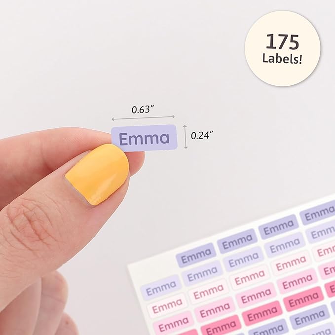 Mini Name Labels (175) - Custom Personalized Name Labels for Labeling Tiny Items, Washer and Dryer-Safe Waterproof Labels for Daycare, Preschool, and School - Orchid