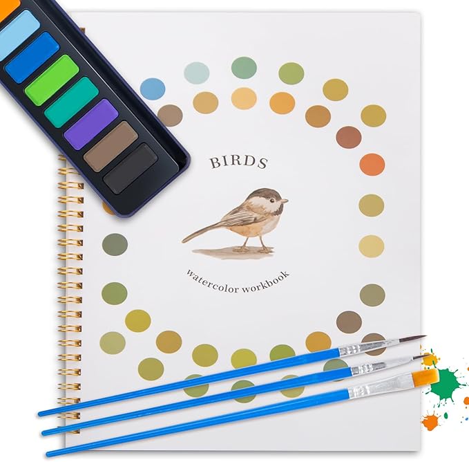 Dancart 10.2" x 8.2" Watercolor Books with Outlines, Beginner Watercolor Painting Set With 12 Colors Tin Box & 3 Brushes, Multi-Theme Watercolor Painting Kit for Beginners, Teens & Adults