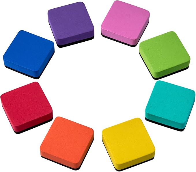 Favide 24 Pack Magnetic Whiteboard Dry Erase Erasers Chalkboard Cleansers for Classroom, School Supplies and Office (Square, 8 Color)