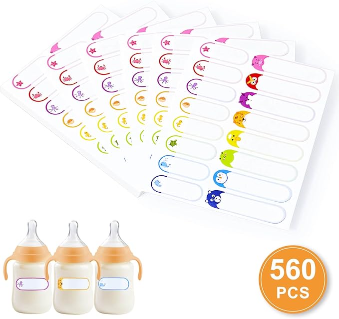 560PCS Labels for Kids Stuff Daycare, Waterproof Baby Bottle Labels, Name Label, Self-Laminating Write-on Tag Stickers