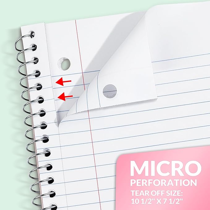 SUNEE Spiral Notebooks, 3 Pack, 1-Subject, College Ruled Paper, 8" x 10-1/2", 70 Sheets per Notebook, Assorted Colors Spiral Notebooks for School (Cherry, Pink, Green)