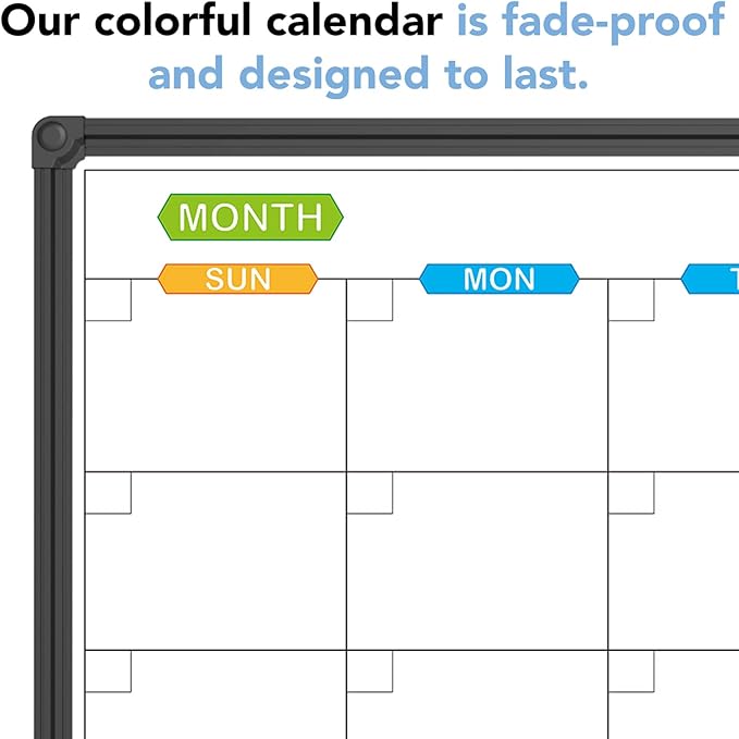JILoffice Dry Erase Calendar Whiteboard - Magnetic White Board Monthly 36 x 24 Inch, Black Aluminum Frame Wall Mounted for Office Home and School