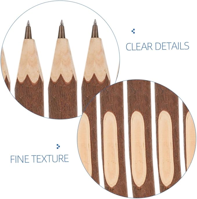 SEWACC Natural Wood Ballpoint Pens 13cm Set of 10 Biodegradable Tree Bark Writing Pens for Office and School Use
