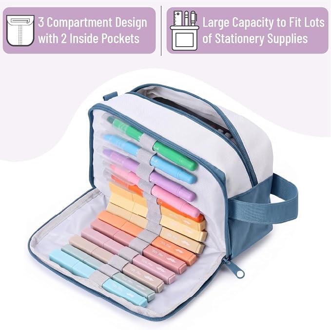 Mr. Pen- High Capacity Pencil Case, Large Pencil Pouch with 3 Compartments and 2 Pockets, Large Pencil Bag with Smooth Zipper, Cute Pencil Case Pouch Organizer, School Supplies for Teens