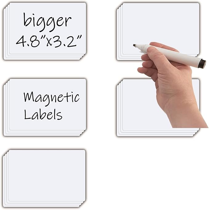 STTMGN Dry Erase Big Magnetic Labels (4.8x3.2,Pack of 20),Large Write On Magnets Name Plates Sticker,Waterproof/Reusable for Refrigerator&Lockers&Whiteboard&Cabinet(White)
