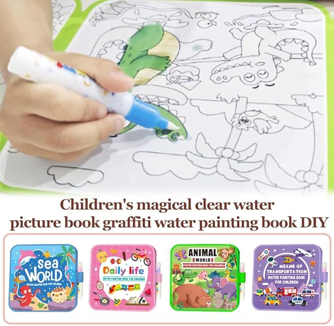 Montessori Mess-Free Water Coloring Book, 2026 Reusable Water Painting Book,Waters Paint Color Books,Montessori WaterColoring Books,No Mess,Just Add Waters to Reveal Vibrant Colors(1Pcs)