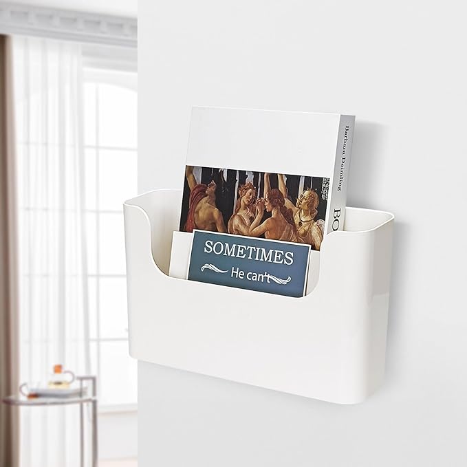 Wall File Holder - White Plastic Wall Mount File Organizer for Office, Home, Classroom