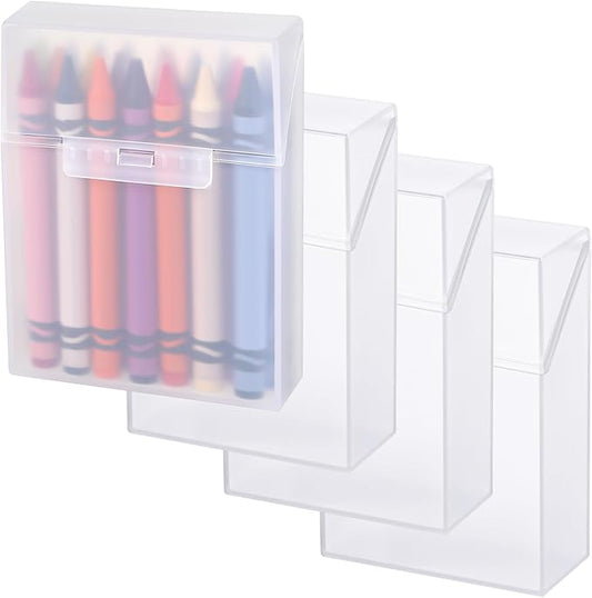 Clabby 4 Pcs Plastic Clear Crayon Box Bulk Holds 24 Crayon With Hinged Lid and Snap Closure for Pens School Office Supply Organization (Clear)