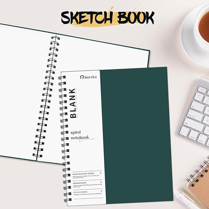 Notebook Spiral Notebook 8.5" x 11"-4 Pack Notebook 120 Pages 100 GSM Thick Blank Sketchbook Hardcover Journal for School (4 BLANK, Mult-color)