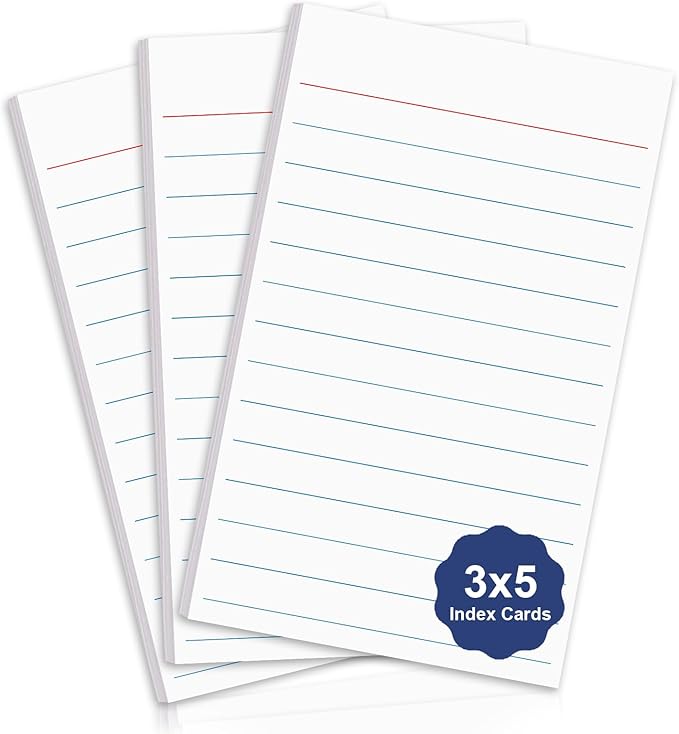 60 Pack 3 x 5 Index Cards Vertical Ruled Thick White Index Cards Lined Flash Cards Blank Red and Blue Ruled Lines Both Sides Note Cards for Record Idea To Do Lists Studying Office School Supplies