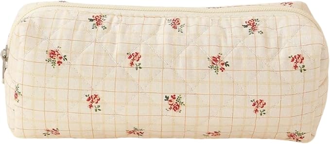 Cute Mini Quilted Makeup Bag for Women Travel Cosmetic Bags Lightweight Coquette Aesthetic Floral Toiletry Organizer Case (Floral#06)