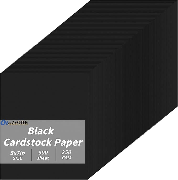 5" x 7" Black Cardstock, 300 Pack Black Thick Paper Cardstock Blank Cards Stock for Invitations, Greeting Cards Making, Postcards, Photos, 250GSM Thick Paper