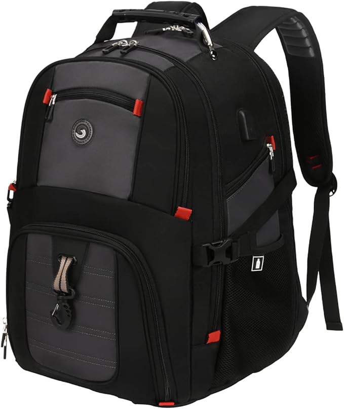 SHRRADOO Extra Large 50L Travel Laptop Backpack with combination lock, College Backpack Airline Approved Business Work Bag Fit 17 Inch Laptops for Men Women,Grey