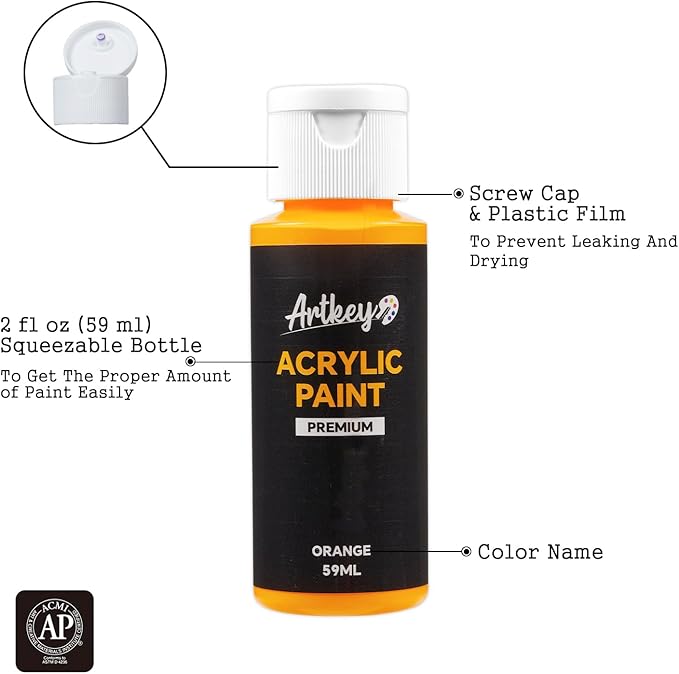 Artkey Acrylic Paint Set, 16 Colors 2 oz/59 ml Acrylic Paint Kit for Professional Artists & Beginners – Fall Warm Art & Craft Supplies for Canvas, Wood, Fabric, Rock, Leather, Ceramic, Glass