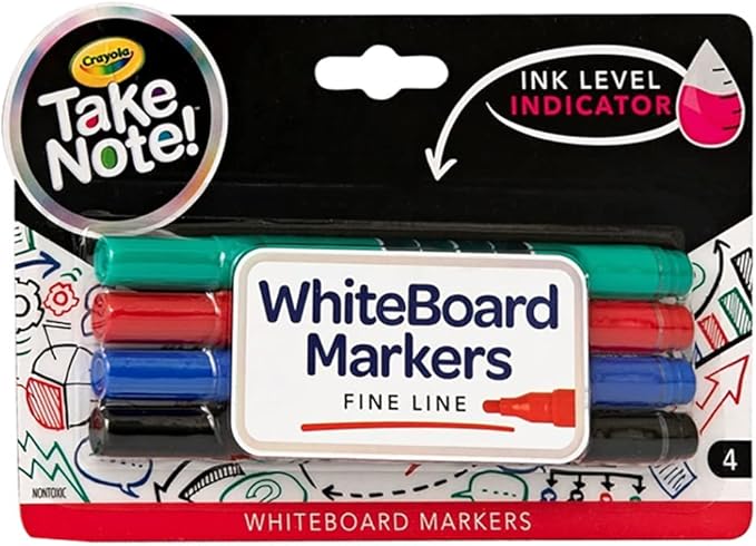 Crayola Take Note Dry Erase Markers, Fine Line, 4 Count