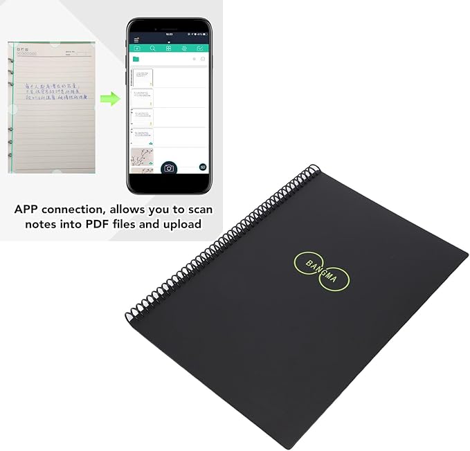 Reusable Smart Notebook, Spiral Binding Water Proof Cover with 30 Sheets Horizontal Line Dot Pages, Notebook Office Products for Note Taking Brainstorming