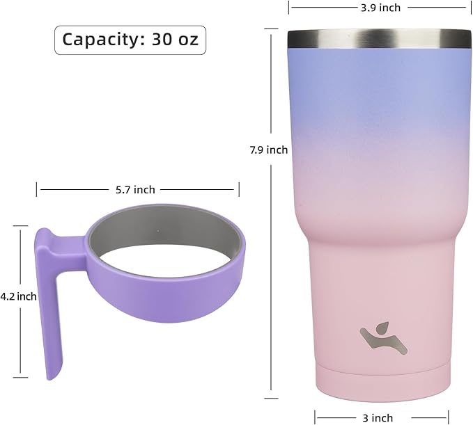 Konokyo 30 oz Tumbler with Handle and 2 Straw 2 Lid, Insulated Water Bottle Stainless Steel Vacuum Cup Reusable Travel Mug,Pastel Sunset