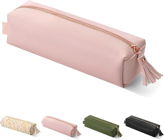 Mr. Pen- PU Leather Pencil Case, Pink | Pencil Case Small Pencil Pouch Aesthetic