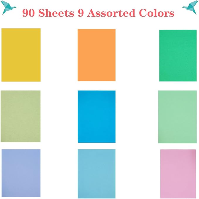 Colored Copy Paper 8.5 x 11 Printer Paper, 90 Sheets Colorful Paper Letter Size, Brightness Rainbow Lightweight Color Construction Paper for Arts Crafts DIY Origami School Office Supplies